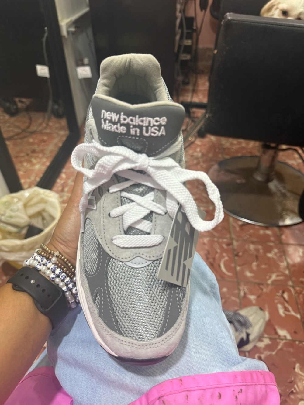 New Balance Gray and White Mesh Sneaker
